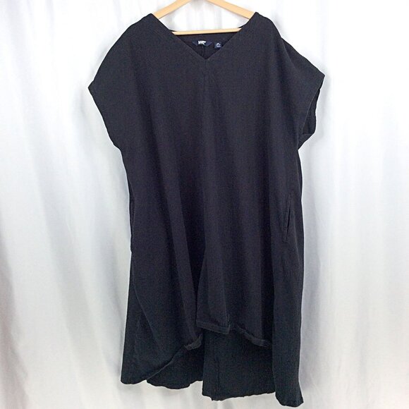 Lands End Caftan Dress Women's Plus Size 2X Black V-Neck Hi Low Dolman Sleeve - Picture 1 of 8